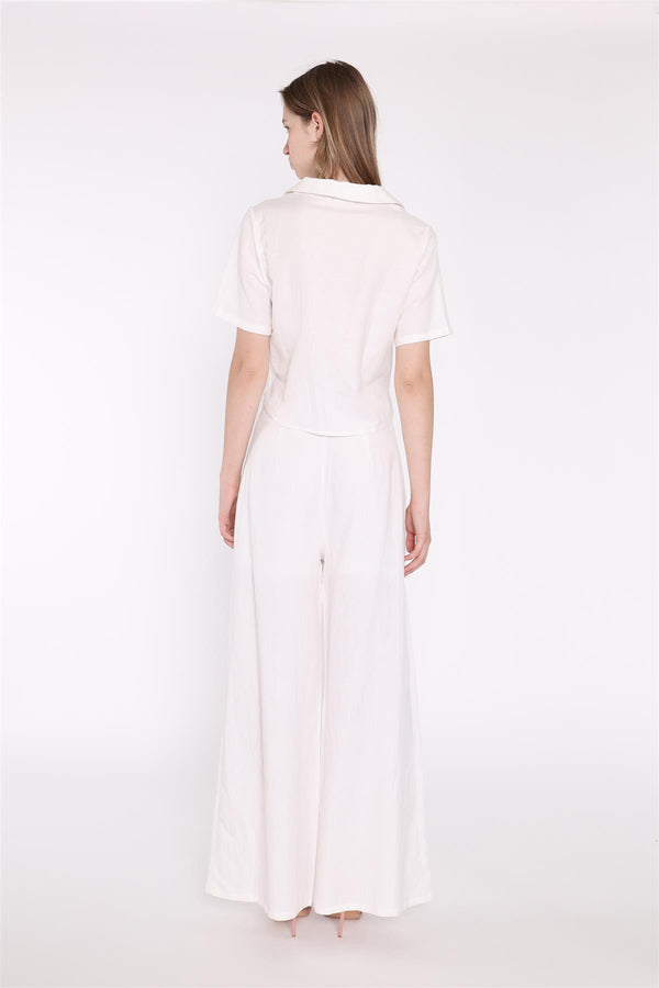 Glamorous White Short-Sleeve Cropped-Shirt