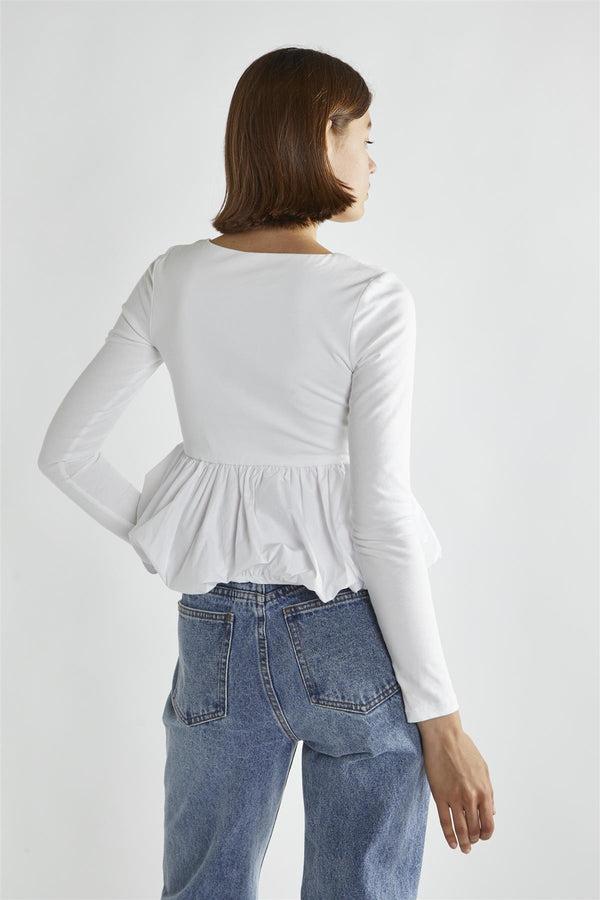 Glamorous White Square-Neck Puff-Peplum Top