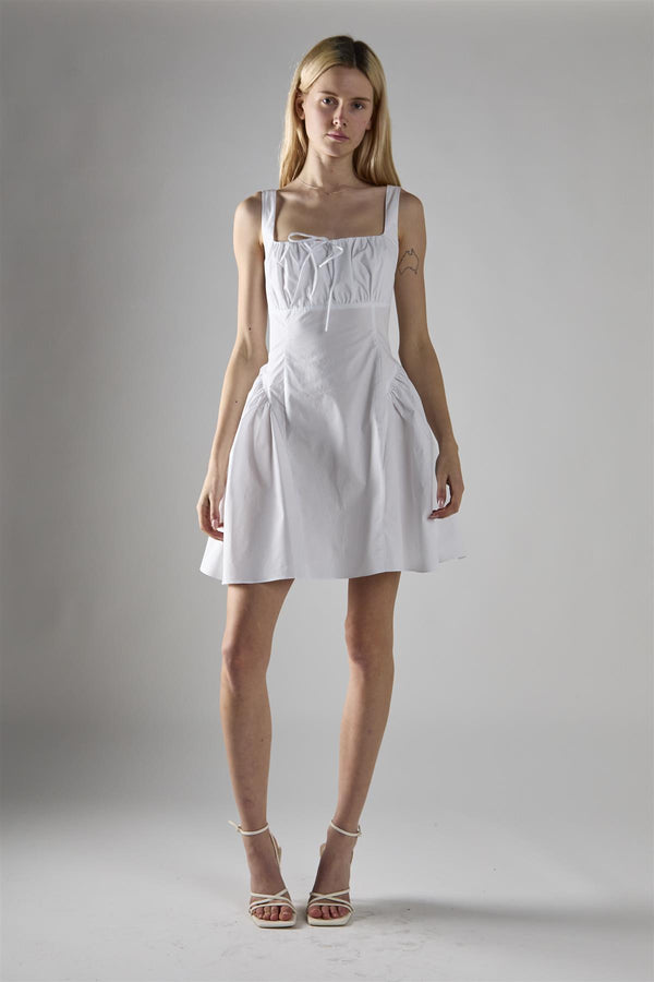 glamorous White Square Neckline Mini-Dress