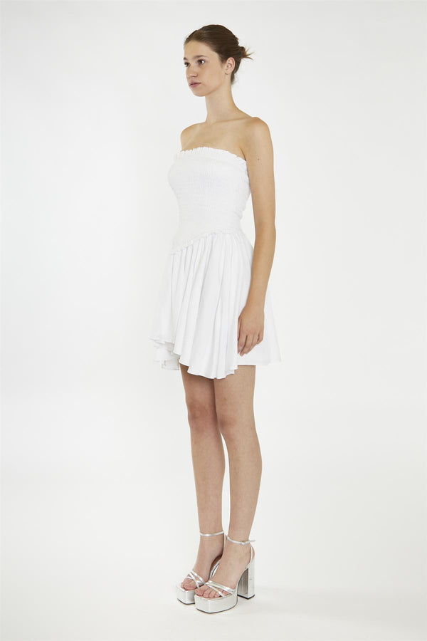 Glamorous White Strapless Smocked Mini-Dress