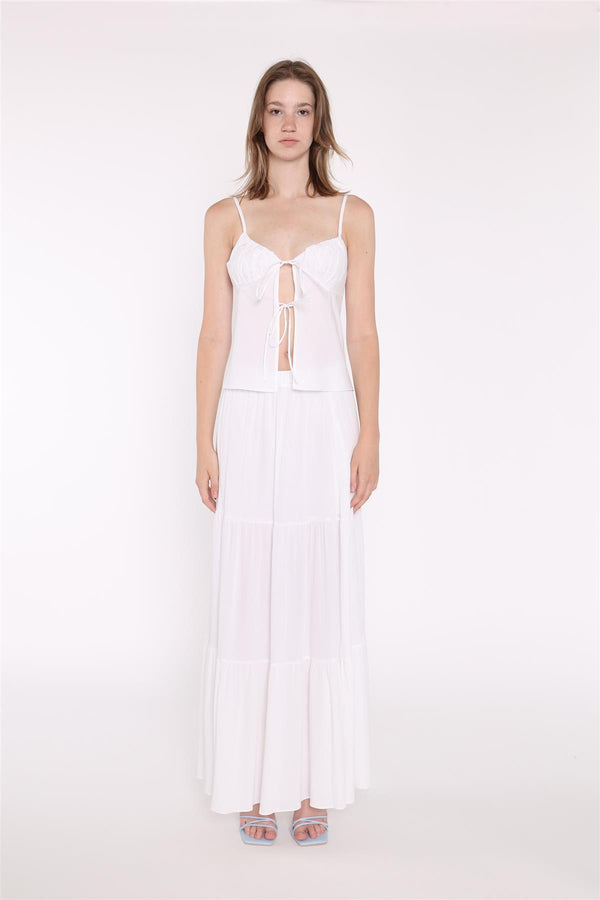 glamorous White Tie-Front Top