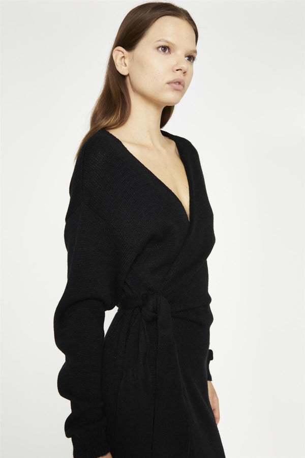 Glamorous Glamorous Women's Black Tie-Waist Knitted Midi-Dress