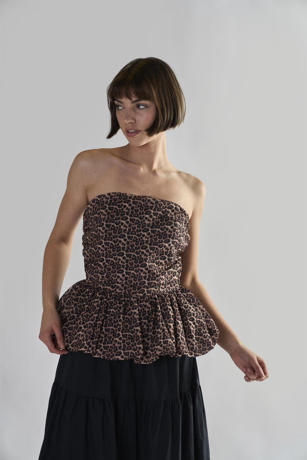 Glamorous Glamorous Women's Leopard Ruffle Bandeau Crop-Top