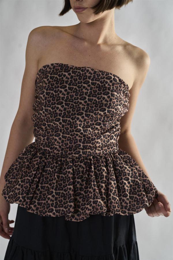 Glamorous Glamorous Women's Leopard Ruffle Bandeau Crop-Top