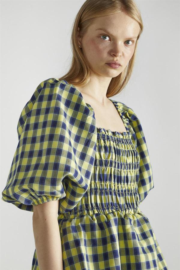 Glamorous Yellow-Blue Check Tiered Maxi-Dress