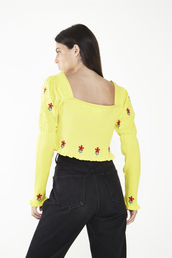 Glamorous Yellow Floral-Print Long-Sleeve Jumper
