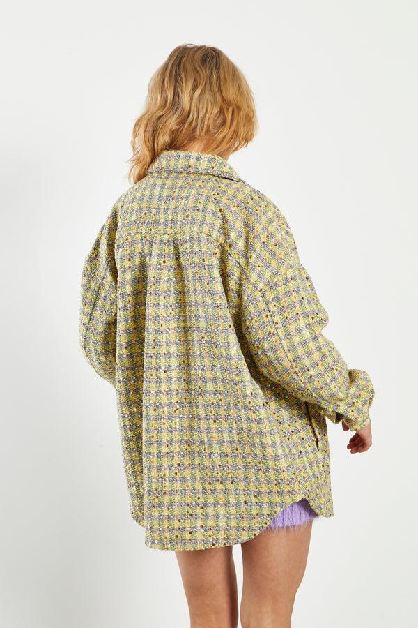Glamorous Glamorous Yellow Grey Check Tweed Oversized Shacket