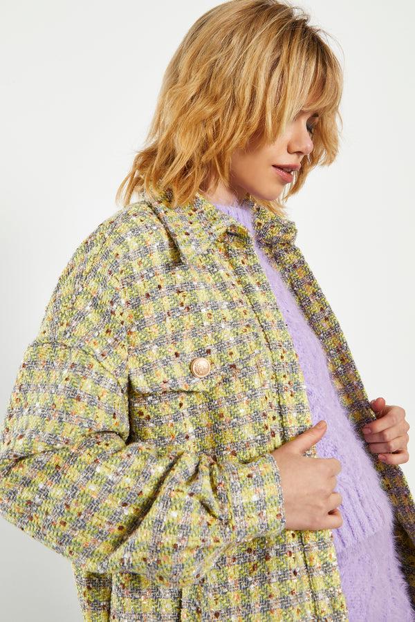 Glamorous Glamorous Yellow Grey Check Tweed Oversized Shacket