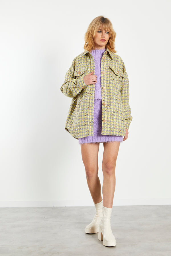 Glamorous Glamorous Yellow Grey Check Tweed Oversized Shacket