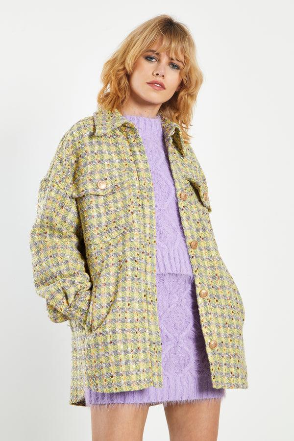 glamorous Glamorous Yellow Grey Check Tweed Oversized Shacket