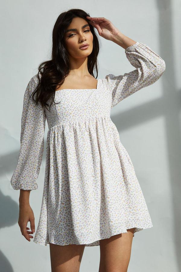 Glamorous Glamorous Yellow Mini Ditsy Square Neck Shift Mini Dress