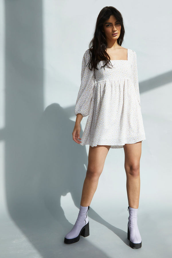 glamorous Glamorous Yellow Mini Ditsy Square Neck Shift Mini Dress