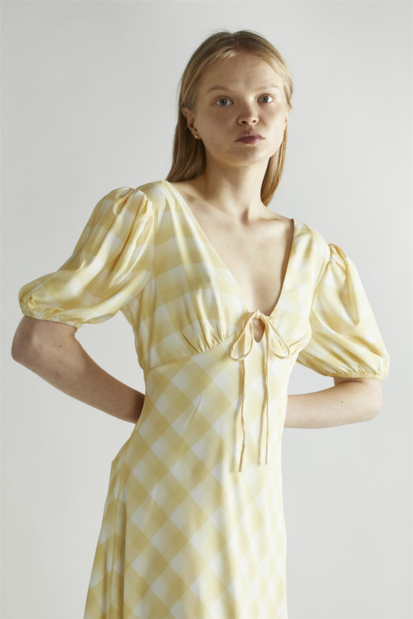 Glamorous Yellow Ombre-Check A-Line Midi-Dress