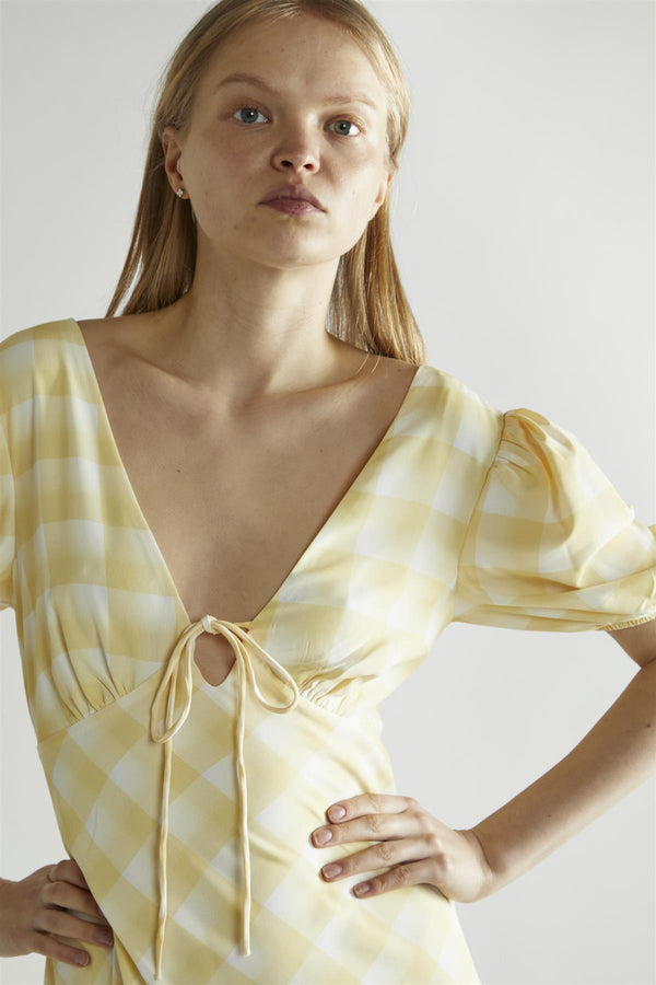 Glamorous Yellow Ombre-Check A-Line Midi-Dress