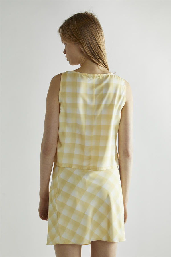 Glamorous Yellow Ombre-Check V-Neck Crop-Top