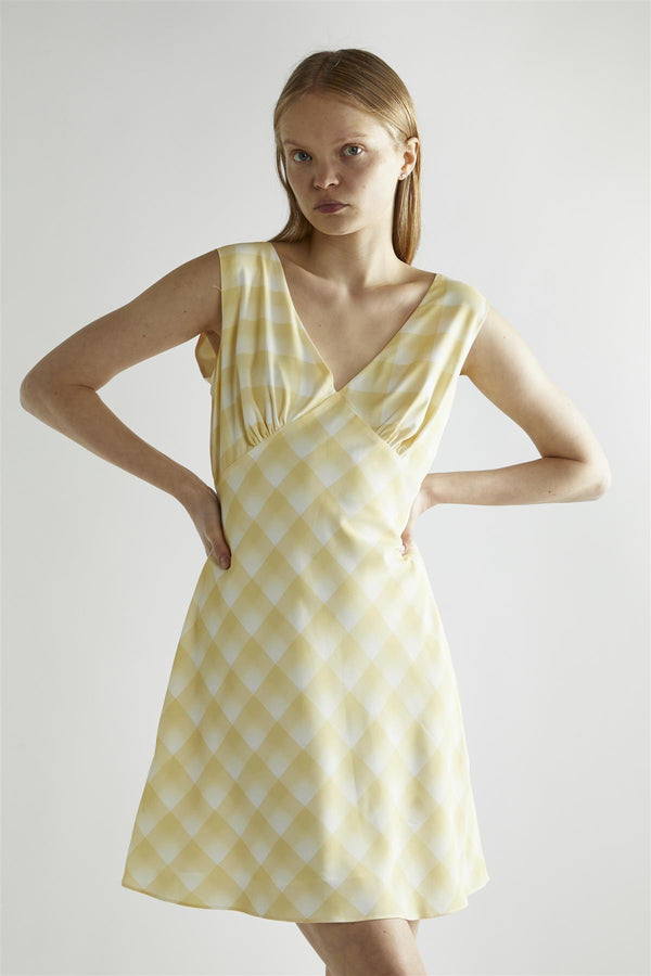 Glamorous Yellow Ombre Check V-neck Mini-Dress
