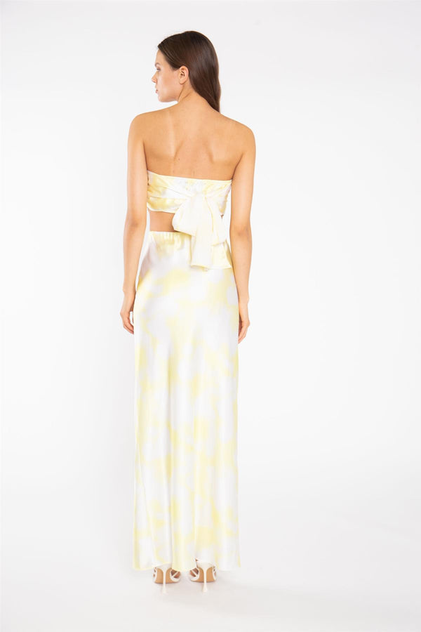 Glamorous Yellow Print-Satin Bias-Cut Maxi-Skirt