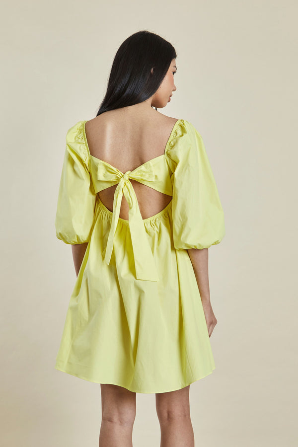 Glamorous Glamorous Yellow Puff Shoulder Tie Back Mini Dress