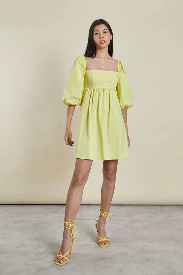 glamorous Glamorous Yellow Puff shoulder Tie Back Mini Dress