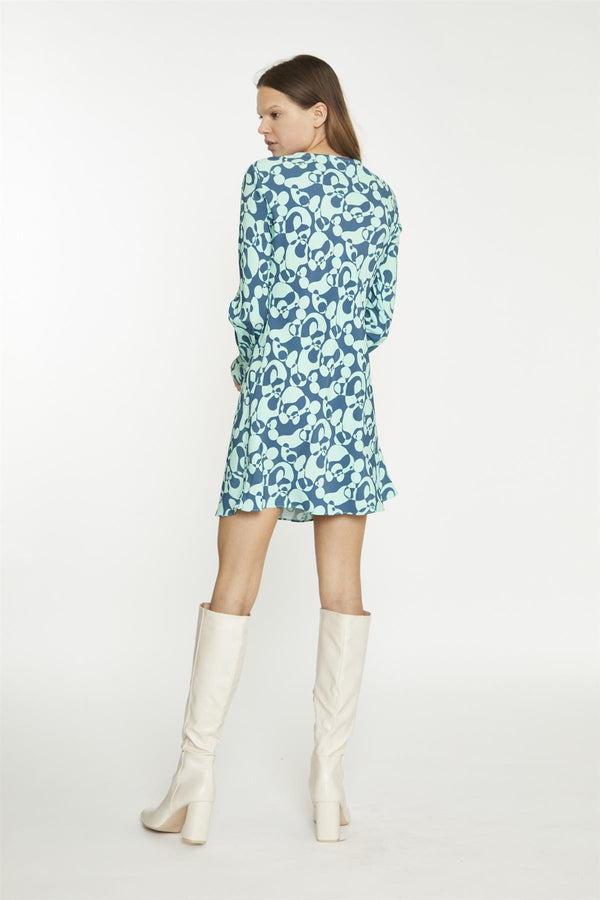 Glamorous Green Abstract-Bubble Long-Sleeve Mini-Dress