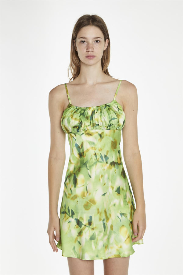 Glamorous Green Multi-Blur Gathered-Bust Mini-Dress