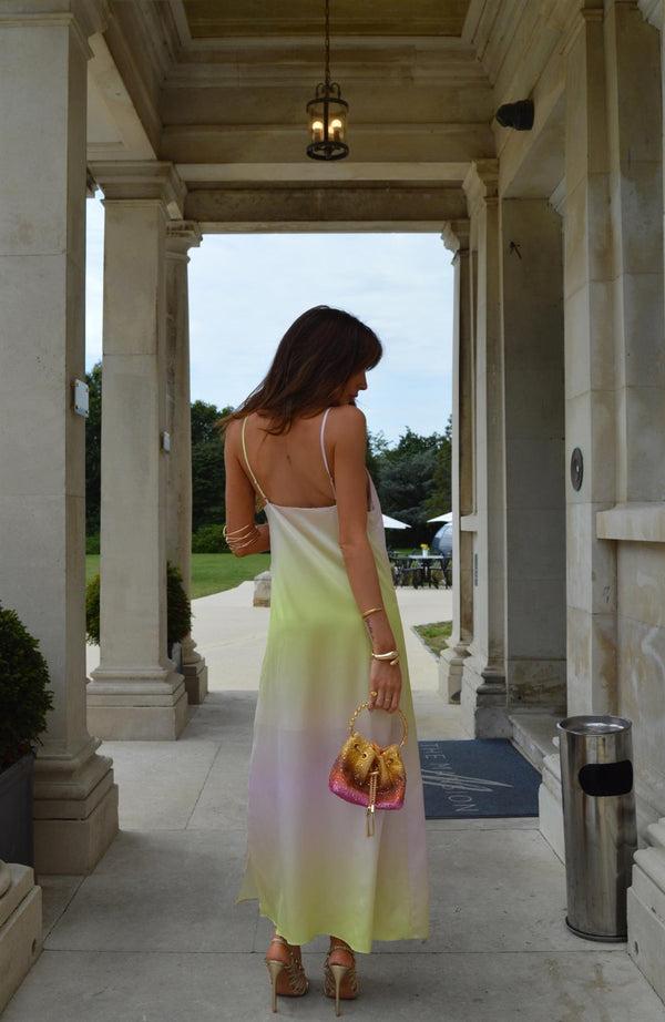 Glamorous Green-Pink Ombre Straight-Fit Cami Maxi-Dress