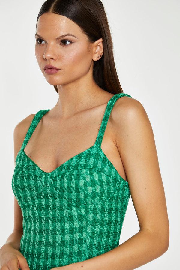 Glamorous Green Tonal Houndstooth Tailored Mini-Dress