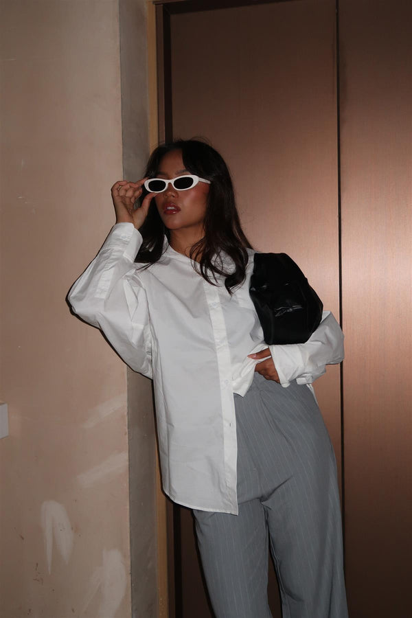 Glamorous Grey Pinstripe Wide-Leg Straight-Trousers