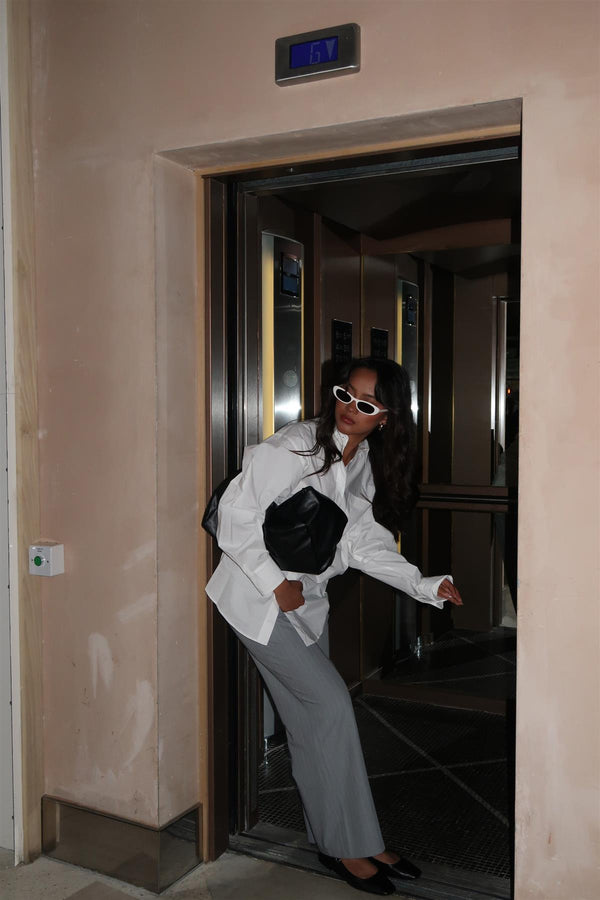 Glamorous Grey Pinstripe Wide-Leg Straight-Trousers