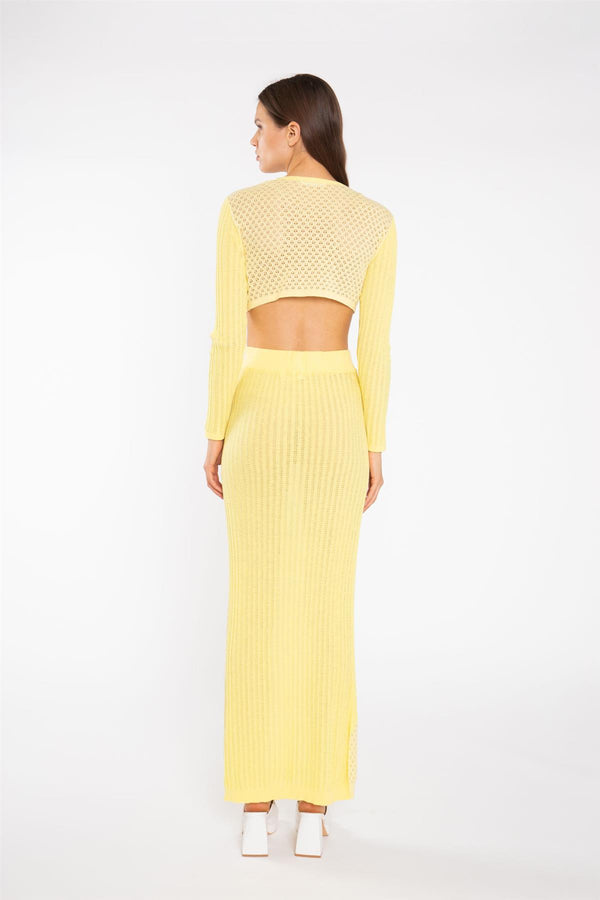 Glamorous Lemon-Yellow Mix Knit Straight Maxi-Skirt