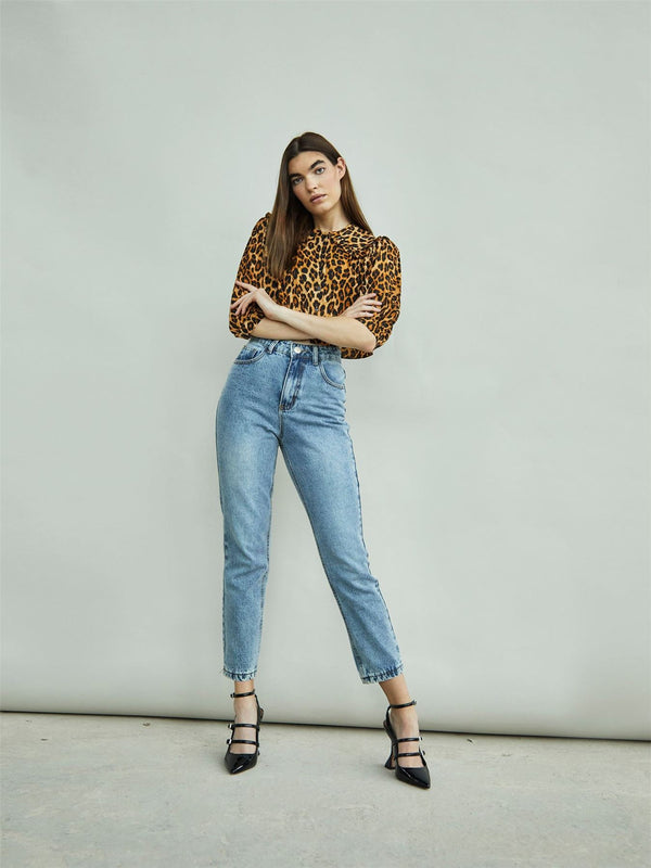 Glamorous Leopard Print Long Sleeve High Neck Crop Top