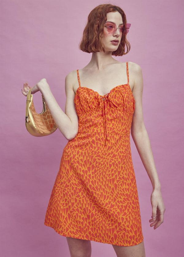 Glamorous Lexie Ruched Bust Mini-Dress -Orange/Red Heart