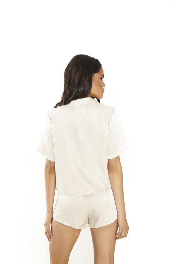 Glamorous Light Stone Satin Loose High-Waisted-Shorts