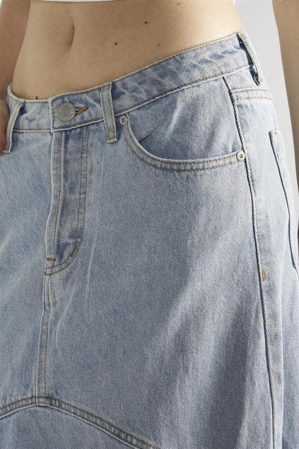 Glamorous Light Stonewash Denim Fishtail Maxi-Skirt