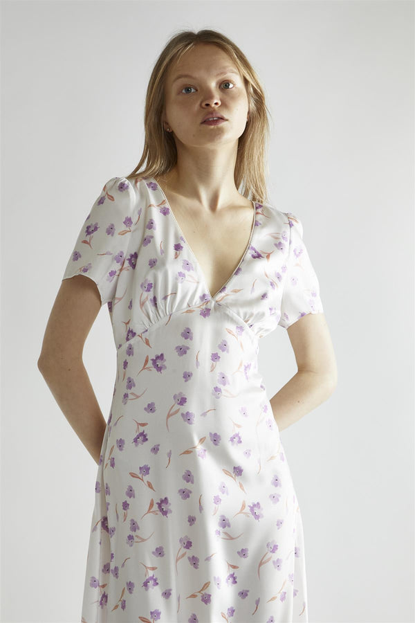 Glamorous Lilac Watercolour-floral V-Neck Maxi-Dress