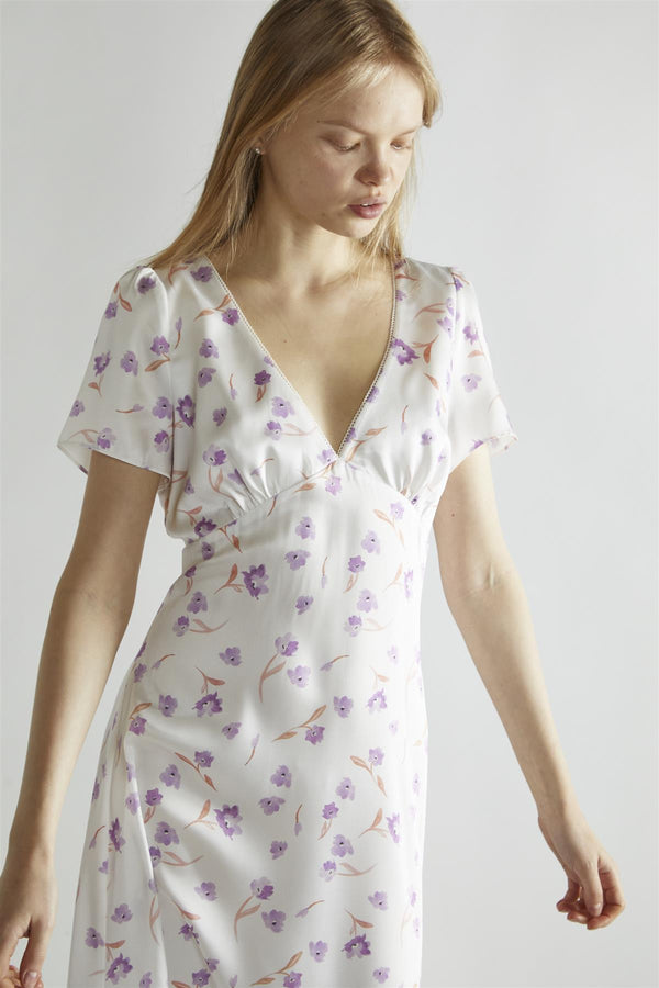 Glamorous Lilac Watercolour-floral V-Neck Maxi-Dress