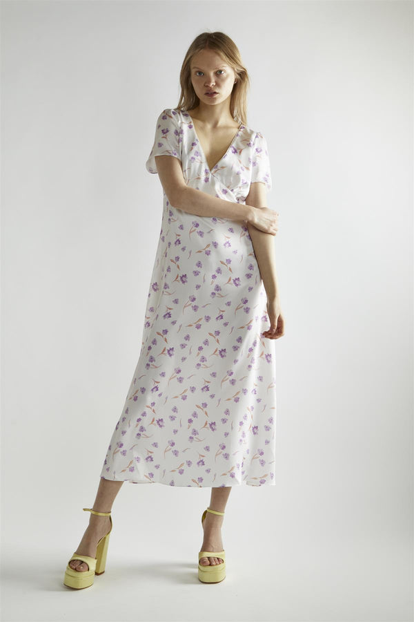 glamorous Lilac Watercolour-floral V-Neck Maxi-Dress