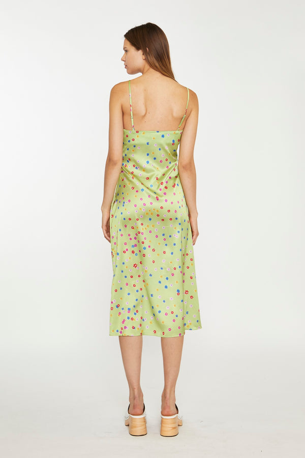 Glamorous Lime-Multi Daisy Bias-Cut Slip Midi-Dress