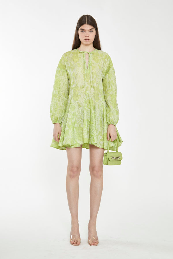 glamorous Lime Organza Jacquard Oversized Mini-Dress