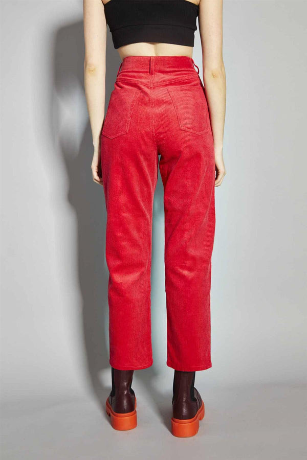 Glamorous Lollipop-Red Corduroy Classic Cropped-Trousers
