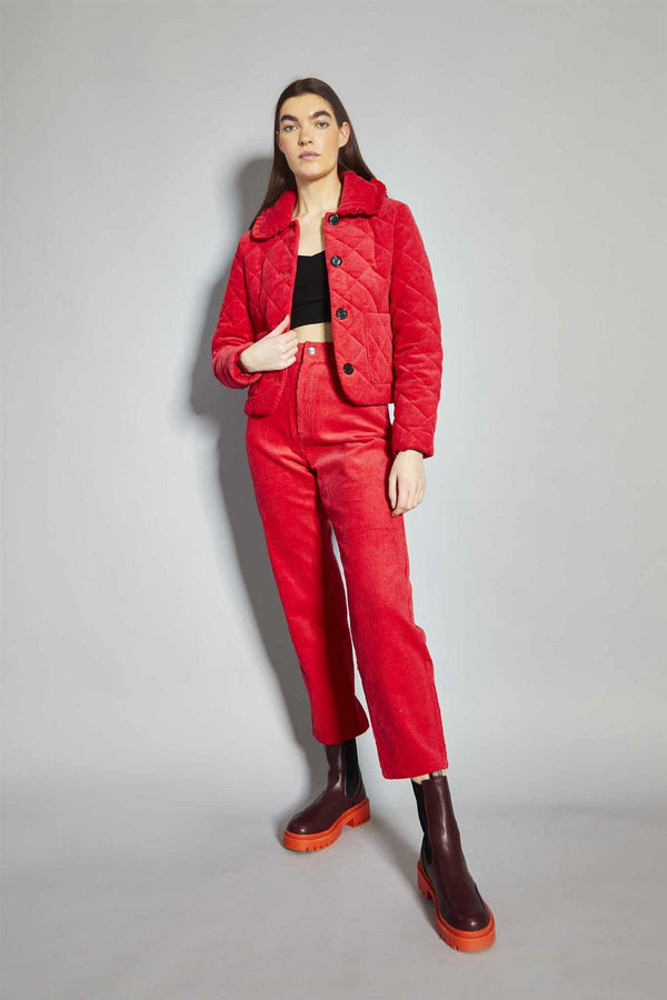 Glamorous Lollipop-Red Corduroy Classic Cropped-Trousers