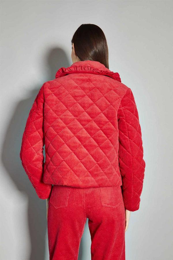 Glamorous Lollipop-Red Corduroy Collared Padded-Jacket