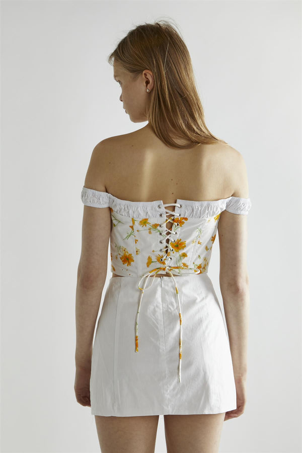 Glamorous Marigold Floral White Corselette Crop-Top