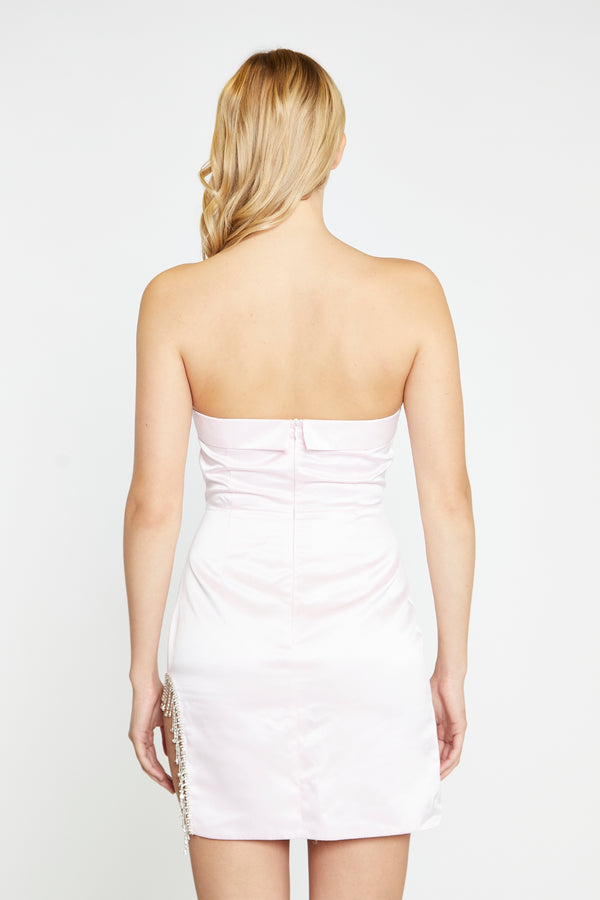 Glamorous Marshmallow-Pink Strapless Diamante-Trim Split Mini-Dress