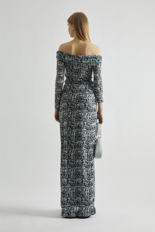 Glamorous Mint-Black Spliced Mesh Bardot Bodycon-Top