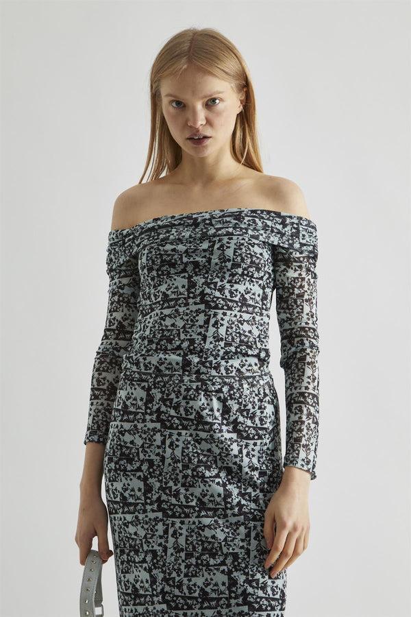 Glamorous Mint-Black Spliced Mesh Bardot Bodycon-Top