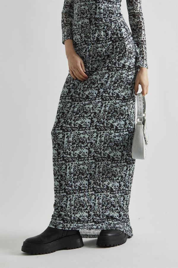 Glamorous Mint-Black Spliced Mesh Bodycon Maxi-Skirt