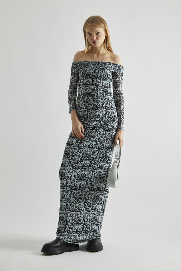 Glamorous Mint-Black Spliced Mesh Bodycon Maxi-Skirt