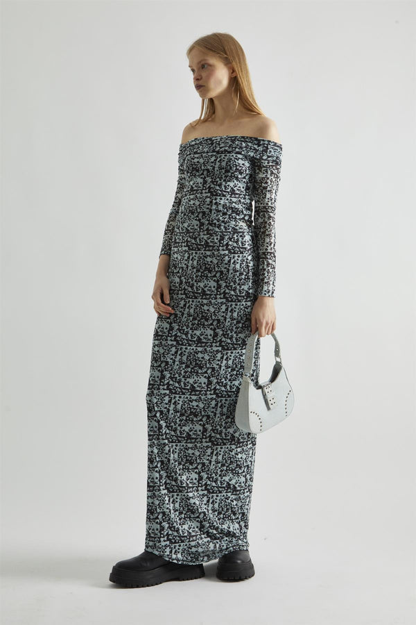 glamorous Mint-Black Spliced Mesh Bodycon Maxi-Skirt