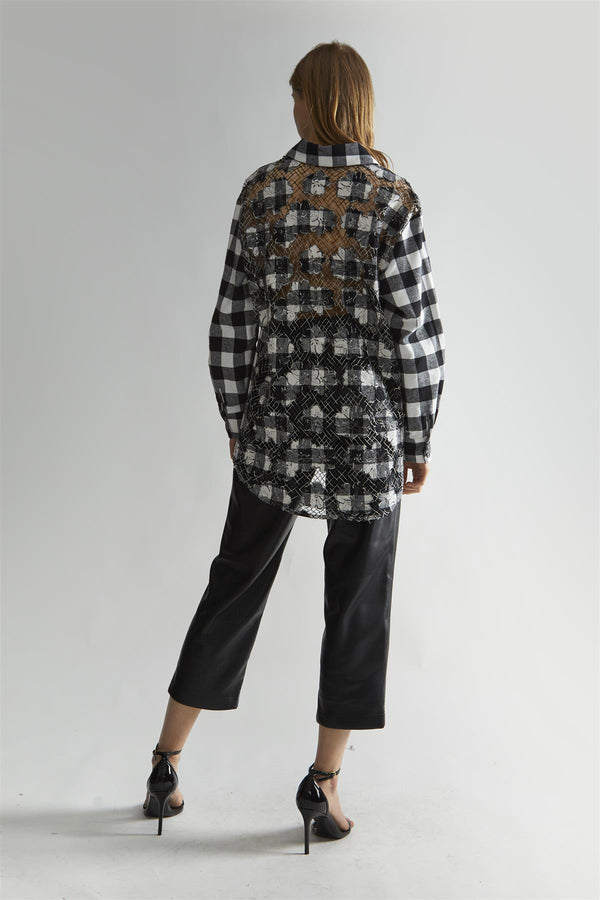 Glamorous Mono-Check Applique Oversized Classic-Shirt